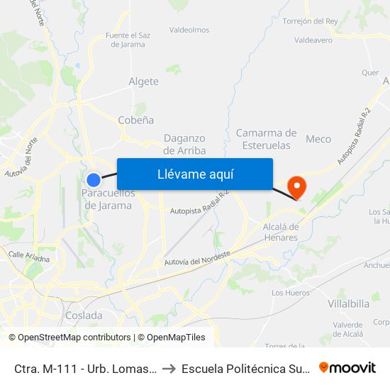 Ctra. M-111 - Urb. Lomas Del Jarama to Escuela Politécnica Superior - Uah map