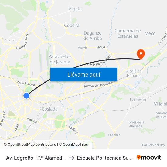 Av. Logroño - P.º Alameda De Osuna to Escuela Politécnica Superior - Uah map