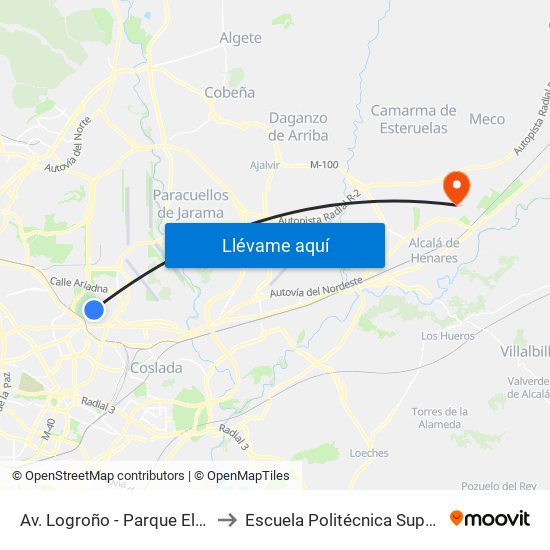 Av. Logroño - Parque El Capricho to Escuela Politécnica Superior - Uah map