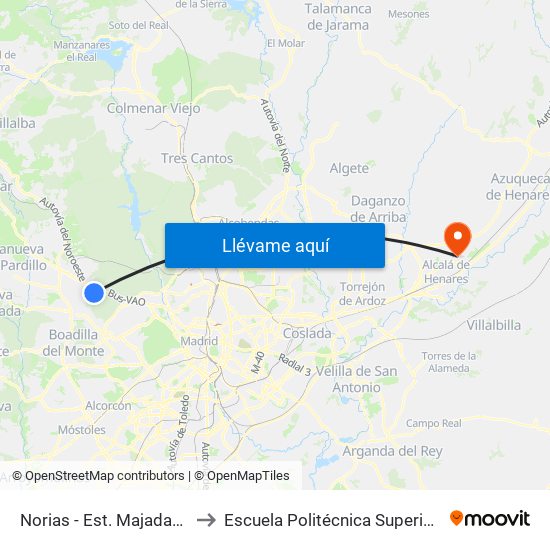 Norias - Est. Majadahonda to Escuela Politécnica Superior - Uah map