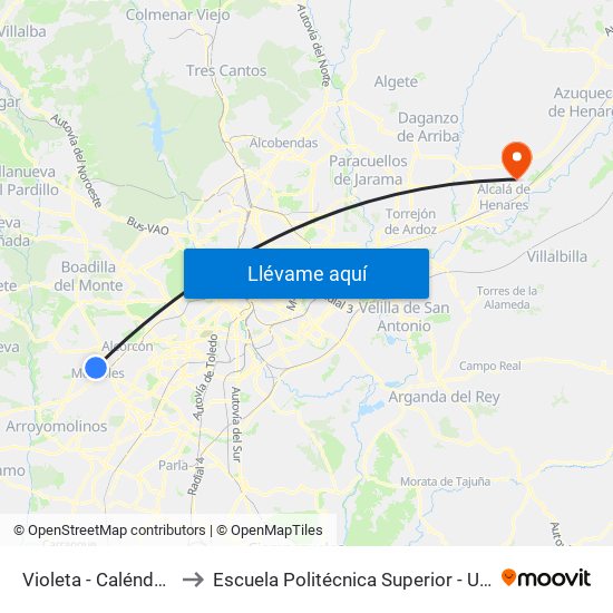 Violeta - Caléndula to Escuela Politécnica Superior - Uah map