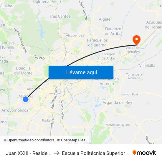 Juan XXIII - Residencia to Escuela Politécnica Superior - Uah map