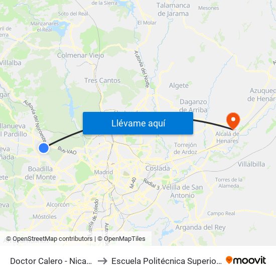 Doctor Calero - Nicaragua to Escuela Politécnica Superior - Uah map