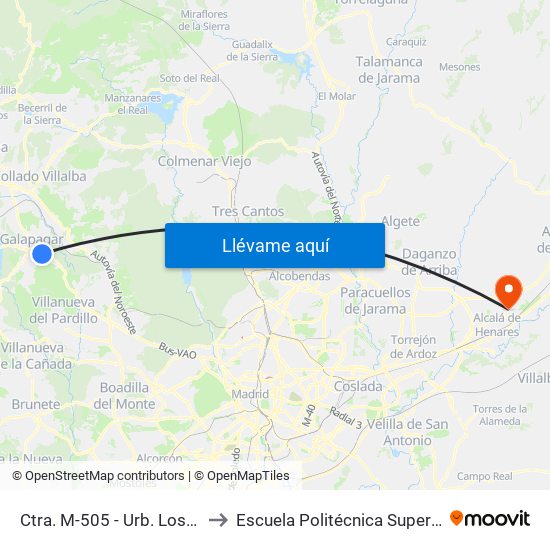 Ctra. M-505 - Urb. Los Gamos to Escuela Politécnica Superior - Uah map