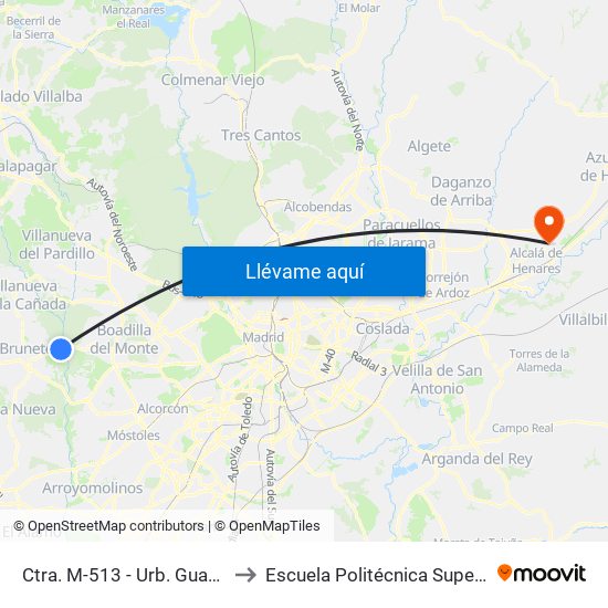 Ctra. M-513 - Urb. Guadamonte to Escuela Politécnica Superior - Uah map