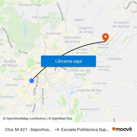 Ctra. M-421 - Deportivo Butarque to Escuela Politécnica Superior - Uah map