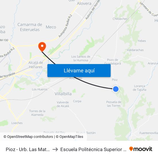 Pioz - Urb. Las Matillas to Escuela Politécnica Superior - Uah map