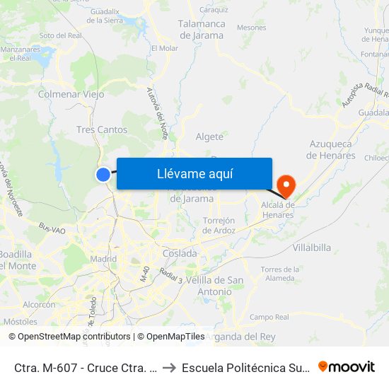 Ctra. M-607 - Cruce Ctra. Alcobendas to Escuela Politécnica Superior - Uah map