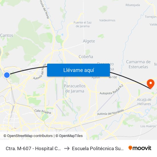 Ctra. M-607 - Hospital Cantoblanco to Escuela Politécnica Superior - Uah map