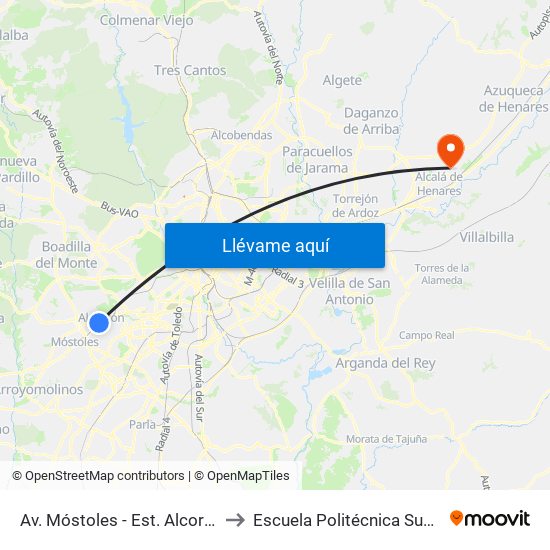 Av. Móstoles - Est. Alcorcón Central to Escuela Politécnica Superior - Uah map