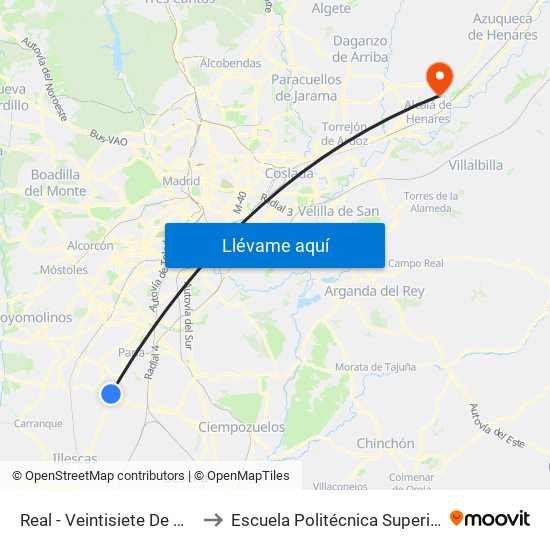 Real - Veintisiete De Octubre to Escuela Politécnica Superior - Uah map