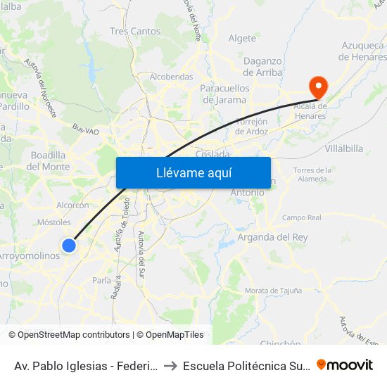 Av. Pablo Iglesias - Federica Montseny to Escuela Politécnica Superior - Uah map