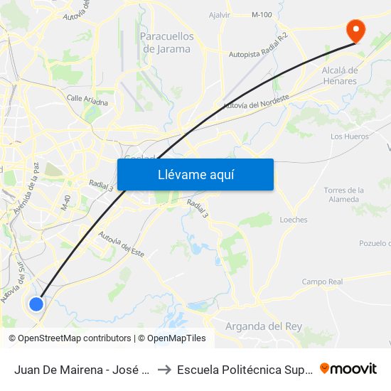 Juan De Mairena - José Echegaray to Escuela Politécnica Superior - Uah map
