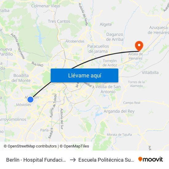 Berlín - Hospital Fundación Alcorcón to Escuela Politécnica Superior - Uah map