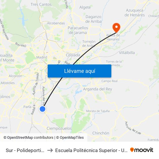 Sur - Polideportivo to Escuela Politécnica Superior - Uah map