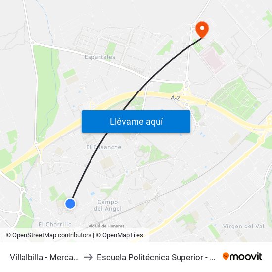 Villalbilla - Mercado to Escuela Politécnica Superior - Uah map