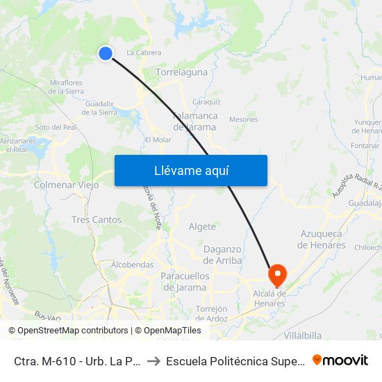 Ctra. M-610 - Urb. La Pesquera to Escuela Politécnica Superior - Uah map