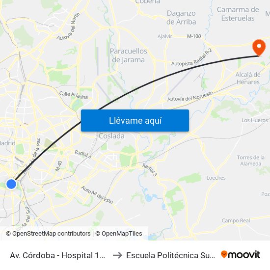 Av. Córdoba - Hospital 12 De Octubre to Escuela Politécnica Superior - Uah map