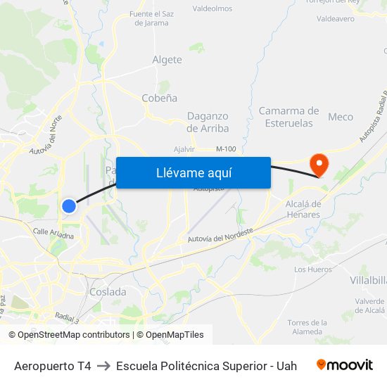 Aeropuerto T4 to Escuela Politécnica Superior - Uah map