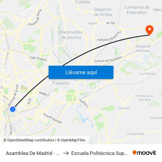 Asamblea De Madrid - Entrevías to Escuela Politécnica Superior - Uah map