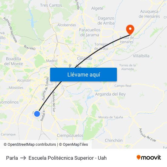 Parla to Escuela Politécnica Superior - Uah map