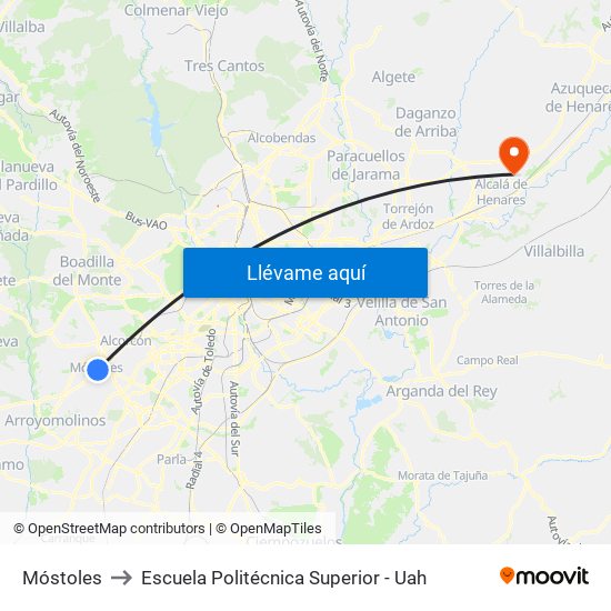 Móstoles to Escuela Politécnica Superior - Uah map