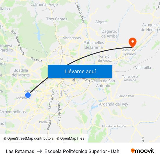 Las Retamas to Escuela Politécnica Superior - Uah map