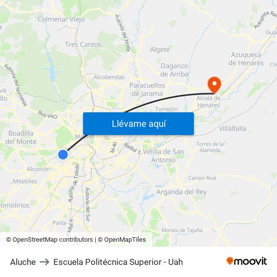 Aluche to Escuela Politécnica Superior - Uah map