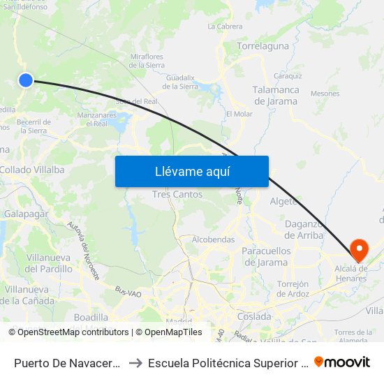 Puerto De Navacerrada to Escuela Politécnica Superior - Uah map