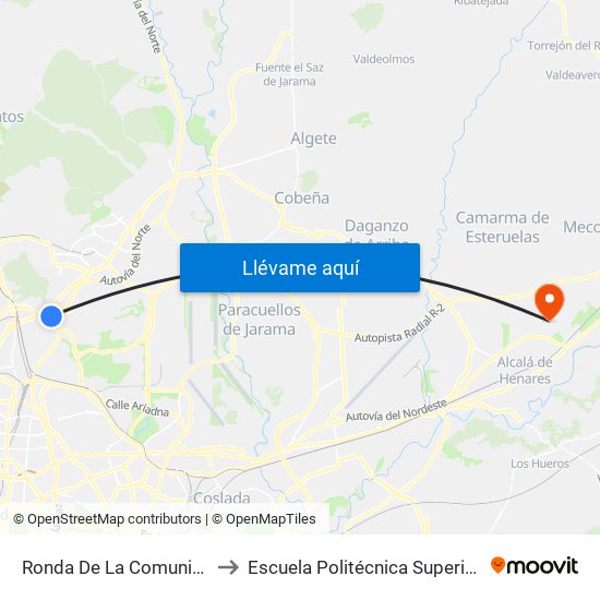 Ronda De La Comunicación to Escuela Politécnica Superior - Uah map