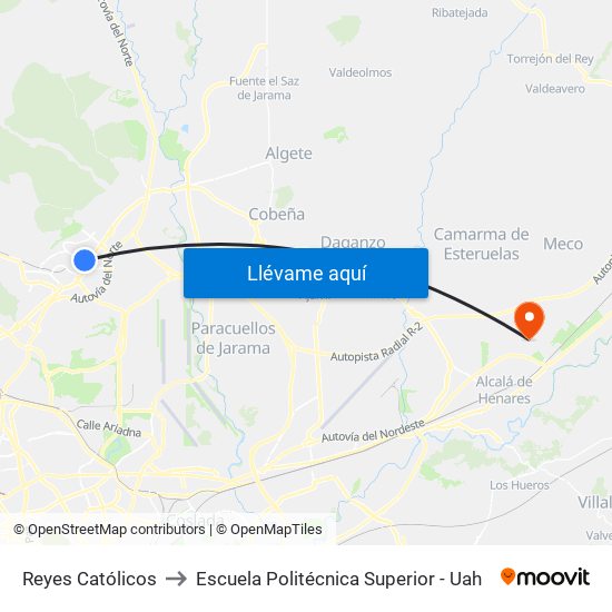 Reyes Católicos to Escuela Politécnica Superior - Uah map