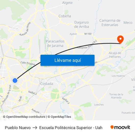 Pueblo Nuevo to Escuela Politécnica Superior - Uah map