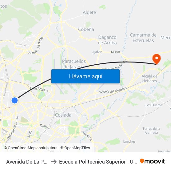 Avenida De La Paz to Escuela Politécnica Superior - Uah map