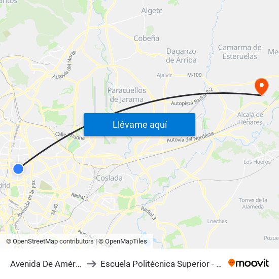 Avenida De América to Escuela Politécnica Superior - Uah map