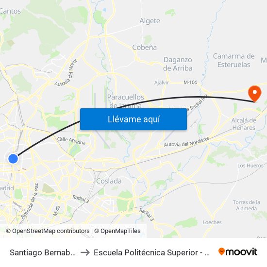 Santiago Bernabéu to Escuela Politécnica Superior - Uah map