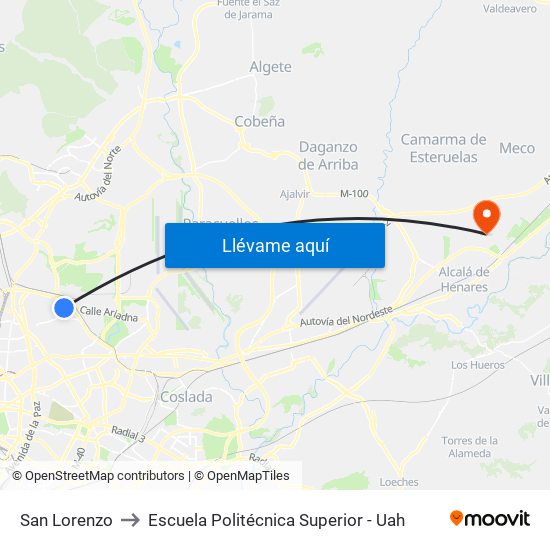 San Lorenzo to Escuela Politécnica Superior - Uah map