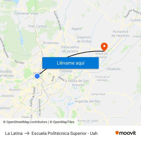 La Latina to Escuela Politécnica Superior - Uah map