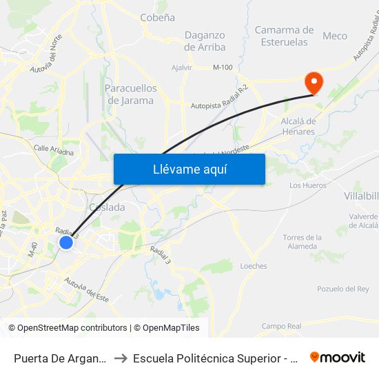 Puerta De Arganda to Escuela Politécnica Superior - Uah map