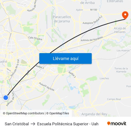 San Cristóbal to Escuela Politécnica Superior - Uah map