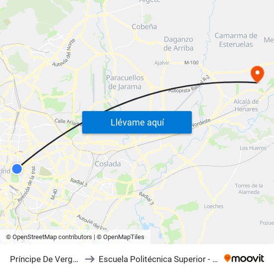 Príncipe De Vergara to Escuela Politécnica Superior - Uah map