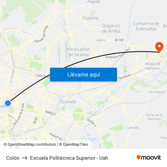Colón to Escuela Politécnica Superior - Uah map