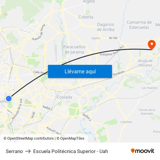 Serrano to Escuela Politécnica Superior - Uah map