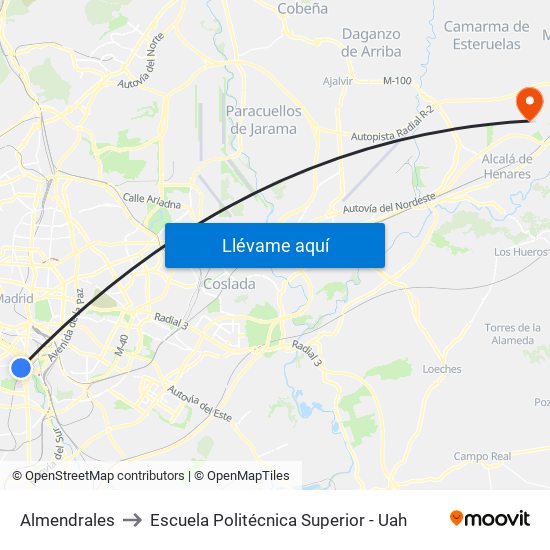 Almendrales to Escuela Politécnica Superior - Uah map