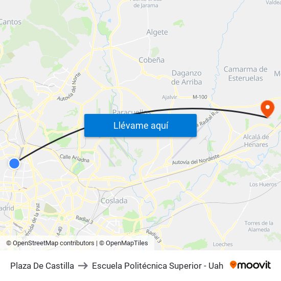 Plaza De Castilla to Escuela Politécnica Superior - Uah map