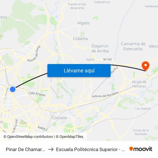 Pinar De Chamartín to Escuela Politécnica Superior - Uah map