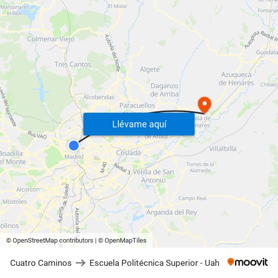 Cuatro Caminos to Escuela Politécnica Superior - Uah map