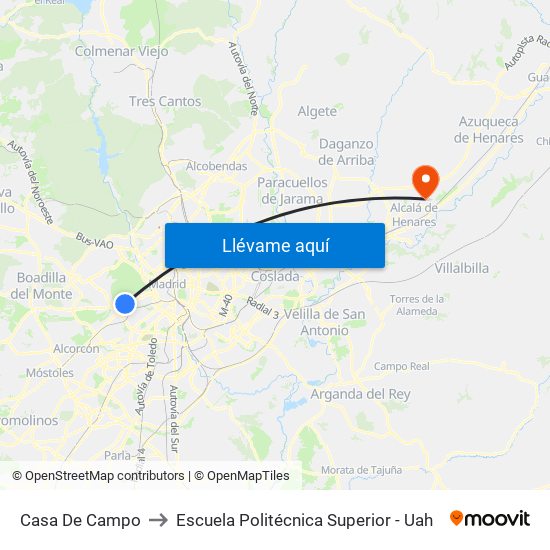 Casa De Campo to Escuela Politécnica Superior - Uah map