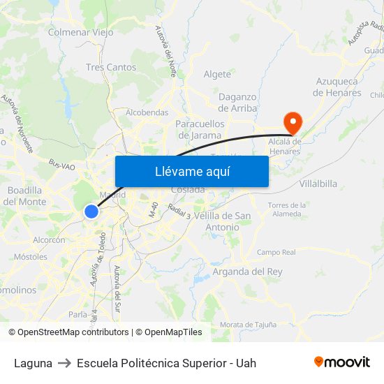 Laguna to Escuela Politécnica Superior - Uah map