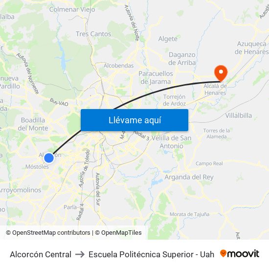 Alcorcón Central to Escuela Politécnica Superior - Uah map