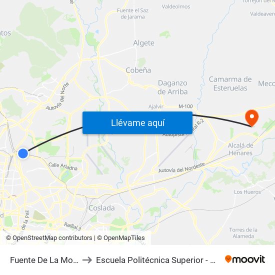 Fuente De La Mora to Escuela Politécnica Superior - Uah map